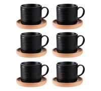 Cappuccino Cups Set 6 x 160 ml Coffee Service Stoneware 12-Piece Coffee Set for 6 People, Cups with Saucer Coffee Cups Set Elegant Includes Coffee Spoon Vintage Black