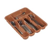 (Cappuccino) Plastic Woven Rattan Cutlery Utensils Holder Flatware Drawer 5 Section Organiser