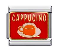 Cappucimno Coffee Lover Red Silver Italian 9mm Link Stainless Steel Bracelet Charm Compatible With Nomination