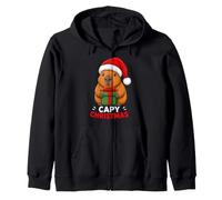 Cappy Christmas Cute Santa Hat Capybara Zip Hoodie