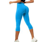 Capri Anti Cellulite 3D Compression Leggings for Women UK Tummy Control Butt Lifting Gym Running Sport Legging Ladies Cropped Seamless High Waisted Resistance Band Crazy Yoga Pant Sky Blue