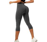 Capri Anti Cellulite 3D Compression Leggings for Women UK Tummy Control Butt Lifting Gym Running Sport Legging Ladies Cropped Seamless High Waisted Resistance Band Crazy Yoga Pant Grey