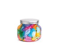 Capri Blue Scented Candle with Rainbow Watercolor Glass Candle Holder - Cotton Wick - Luxury Aromatherapy - 19 Oz - Volcano