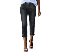 Capri Denim Pants Womens Elastic High Waisted 3/4 Length Jean Pants Stretchy Frayed Raw Hem Jeans Cut Off Jeans with Pockets Boyfriend Cropped Denim Pant Tailored High Slimming Pant