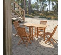 Capri - Folding solid acacia garden set with 4 chairs. Brown