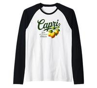Capri Italy Island of Lemons in Italian Green Lettering Raglan Baseball Tee