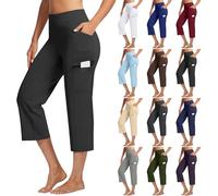 Capri Leggings for Girls Capri Leggings with Pockets Women Elastic High Waist Tummy Control Bootcut Yoga Pants 3/4 Length Cropped Trousers Petite Casual Smart Stretch Golf Work Activewear Black