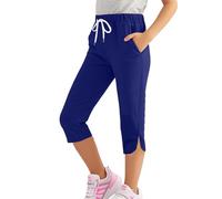 Capri Leggings Girls Stretchy Knee Length Plain Tights with Pockets Kids Girls School 3/4 Length Shorts Soft Comfortable Sport Dancing Gymnastic Yoga Leggings Bottoms Age 3-9 Years (Blue, 9 Years)
