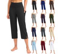 Capri Leggings with Pockets Women Bootcut Yoga Pants Tummy Control High Waist Side Split 3/4 Length Cropped Trousers Petite Casual Smart Stretch Golf Running Dress Pants for Work Office Wear