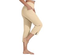 Capri Leggings with Pockets Women Bootcut Yoga Pants Tummy Control High Waist Side Split 3/4 Length Cropped Trousers Petite Casual Smart Stretch Golf Running Dress Pants for Work Office Wear