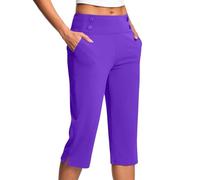 Capri Pants for Women Ladies Cropped Pants High Waist Stretch Bottoms Yoga 3/4 Dress Pant with Pockets Summer Elegant Crop Trouser Office Business Workwear Solid Color Stretch Slim Palazzo Trousers