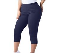 Capri Pants for Women Plus Size High Waisted Tummy Control Cropped Pants Non See Through Workout Running Leggings with Pockets (Navy,3XL)