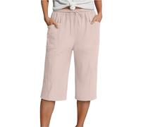 Capri Pants for Women UK 3/4 Length Linen Blend Pockets Petite Work Wear Pinstripe Lightweight Holiday Wear Culottes Khaki Viskose Three Quarter Length Jersey Wide Leg Plus Size Smart Breathable