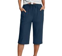 Capri Pants for Women UK Capri Pants Cheesecloth Floaty Ladies Boho Navy Tummy Control Beach Pedal Pushers Pinstripe Linen Blend Cropped Trousers Cotton Linen Flowy Petite Hippie Elasticated Waist