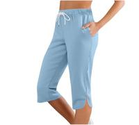 Capri Pants for Women UK Elasticated Waist 3/4 Trousers for Yoga Running Gym Workout Quick Dry Summer Pants Three Quarter Stretchy Trouser Casual Jogging Bottoms Knee Length Shorts with Pockets