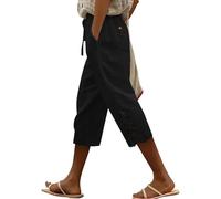 Capri Pants for Women UK Hollow Lace Hem Cotton Linen Cropped Trousers
