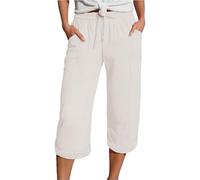 Capri Pants for Women UK Linen Trousers Womens 3/4 Length Seersucker Capri Pants Drawstring High Elasticed Waist Yoga Capris Casual Summer Lightweight Cropped Pant with Pockets Beige