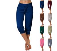 Capri Pants for Women UK Sale Summer Tapered Leg Joggers Drawstring Sweatpants with Pockets High Waist Elasticated 3/4 Trousers Casual Loose Lounge Cropped Pant Athletic Gym Yoga Leggings Clearance