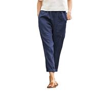 Capri Pants Summer For Women - Ladies Linen Pants Plus Size - Comfy Straight Leg Cropped Trousers - Lightweight Going Out Cuffed Trouser Pure Color Fitted Lounge Pant Spring Cotton Trousers