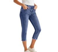 Capri Stretch Jeans for Women Mid Rise Capri Jeans Classic Destroyed Slim Fit Denim Cropped Pants Summer Skinny Trousers with Pockets Stretchy Straight Leg Frayed Hem Denim Pants for Everyday Wear