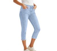 Capri Stretch Jeans for Women Mid Rise Capri Jeans Classic Destroyed Slim Fit Denim Cropped Pants Summer Skinny Trousers with Pockets Stretchy Straight Leg Frayed Hem Denim Pants for Everyday Wear