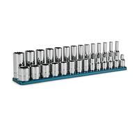 Capri Tool 1/4" Drive 12-Point Shallow and Deep Socket Set, Metric, 4 to 15 mm, 28 Pieces, with Billet Aluminium Socket Wrench Rail