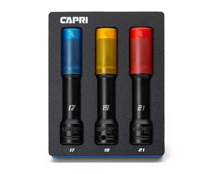 Capri Tools 1/2 in. Drive Extended Wheel Lug Nut Socket Set with Non-marring Protective Sleeve, 17, 19, 21 mm, 3-Piece