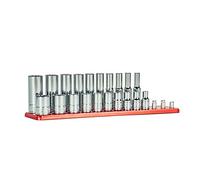 Capri Tools 1/4 in. Drive 12-Point Shallow and Deep Socket Set, SAE, 3/16 to 9/16 in., SAE, 20-Piece with Billet Aluminum Socket Rail