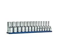 Capri Tools 1/4 in. Drive Master Chrome Sockets Set, 6-Point, 4 to 15 mm, Metric, 28-Piece with Billet Aluminum Socket Rail