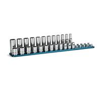 Capri Tools 3/8 in. Drive 12-Point Shallow and Deep Socket Set, Metric, 8 to 19 mm, 24-Piece with Billet Aluminum Socket Rail