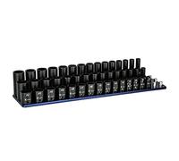 Capri Tools 3/8 in. Drive Shallow, Semi-Deep and Deep Impact Socket Set, Metric, 8 to 22 mm, 45-Piece with Billet Aluminum Socket Rail