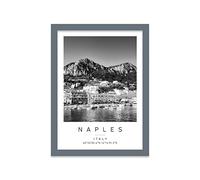 Capri Travel Print Naples Wall art Black and white Poster A4 Print in Grey frame 24.5 X 33cm (9.6x13inch)
