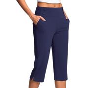 Capri Trousers for Women UK Elastic Waist Summer Pants with Pockets Stretch Straight Leg 3/4 Leggings Knee Length Shorts Ladies Cropped Bottoms Lightweight Golf Work Yoga Pants Plus Size