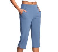 Capri Trousers for Women UK Elastic Waist Summer Pants with Pockets Stretch Straight Leg 3/4 Leggings Knee Length Shorts Ladies Cropped Bottoms Lightweight Golf Work Yoga Pants Plus Size
