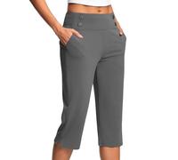 Capri Trousers for Women UK Elastic Waist Summer Pants with Pockets Stretch Straight Leg 3/4 Leggings Knee Length Shorts Ladies Cropped Bottoms Lightweight Golf Work Yoga Pants Plus Size