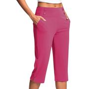 Capri Trousers for Women UK Elastic Waist Summer Pants with Pockets Stretch Straight Leg 3/4 Leggings Knee Length Shorts Ladies Cropped Bottoms Lightweight Golf Work Yoga Pants Plus Size