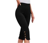 Capri Trousers for Women UK Solid Tummy Control High Waisted Cropped Yoga Pants Butt Lifting Pants Soft Stretchy Casual 3/4 Leggings Slim Casual Work Bottoms Plus Size Sportswear Going Out