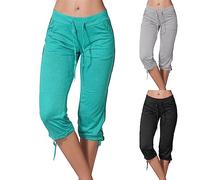 Capri Trousers Women's 3/4 Summer Stretch Hiking Trousers Summer 7/8 Leisure Trousers Short Trousers Fitness Jogging Bottoms Barmuda Shorts Summer Trousers Knee-Length Sports Trousers Large Sizes