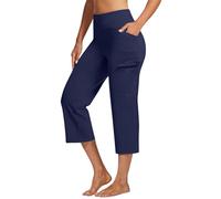 Capri Yoga Pants with Pockets for Women High Waisted Tummy Control Wide Leg Cargo Capris Wide Leg Stretchy Gym Workout Leggings 3/4 Length Cropped Trousers Petite Casual Golf Work Office Activewear