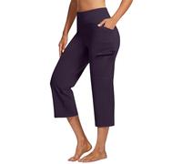 Capri Yoga Pants with Pockets for Women High Waisted Tummy Control Wide Leg Cargo Capris Wide Leg Stretchy Gym Workout Leggings 3/4 Length Cropped Trousers Petite Casual Golf Work Office Activewear