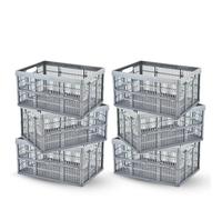 caprican 32L Foldable Storage Crates | Heavy-Duty Collapsible Plastic Box with Handles | Stackable Fold-Flat Moving Containers | Multi-Purpose Organiser for Home, Kitchen, Office | 15kg Strength (6)