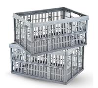 caprican 32L Foldable Storage Crates | Heavy-Duty Collapsible Plastic Box with Handles | Stackable Fold-Flat Moving Containers | Multi-Purpose Organiser for Home, Kitchen, Office | 15kg Strength (2)