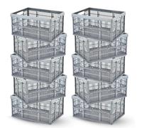caprican 32L Foldable Storage Crates | Heavy-Duty Collapsible Plastic Box with Handles | Stackable Fold-Flat Moving Containers | Multi-Purpose Organiser for Home, Kitchen, Office | 15kg Strength (10)