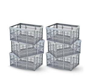 caprican 32L Foldable Storage Crates | Heavy-Duty Collapsible Plastic Box with Handles | Stackable Fold-Flat Moving Containers | Multi-Purpose Organiser for Home, Kitchen, Office | 15kg Strength (6)
