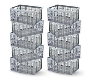 caprican 32L Foldable Storage Crates | Heavy-Duty Collapsible Plastic Box with Handles | Stackable Fold-Flat Moving Containers | Multi-Purpose Organiser for Home, Kitchen, Office | 15kg Strength (10)