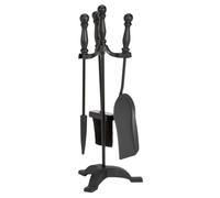 CAPRICAN 4 Piece Black Companion Set for Fireplaces - Modern Fireplace Tool Set with Tongs, Brush, Poker & Shovel - Sturdy Metal Fireside Accessories with Stand, Classic Black Finish (FIRE68)