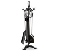 CAPRICAN 5 Piece Black & Chrome Loop Handle Companion Set - Fireplace Tool Set with Tongs, Brush, Poker & Shovel - Modern Fireside Accessories with Stand (FIRE59)