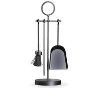 CAPRICAN All Black Fireplace Companion Set 4 Piece - Circle Handle Fireside Tools with Poker Shovel Brush & Stand - Traditional Black Fire Tool Set for Stoves, Log Burners & Open Fireplaces (FIRE201)
