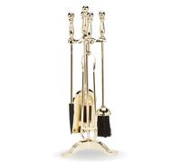 CAPRICAN All Brass Fireplace Companion Set 5 Piece - Fireside Tools with Turn Handles, Poker Shovel Brush Tongs & Stand - Traditional Brass Fire Tool Set for Stoves, Log Burners & Fireplaces (FIRE35)