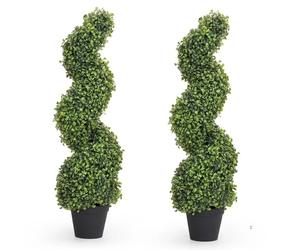 CAPRICAN Artificial Spiral Tree 90cm - Faux Boxwood Plants in Pots Pair | 90cm artificial spiral topiary with realistic faux boxwood greenery in a pot, suitable for indoor and outdoor decorative use